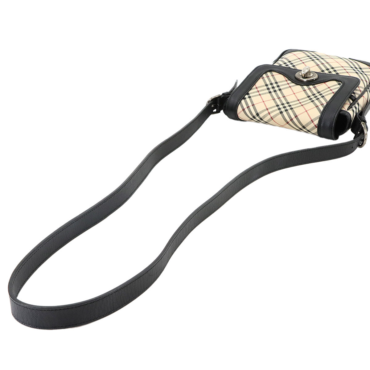 Plaid Shoulder Bag Canvas Leather Beige Black Purse