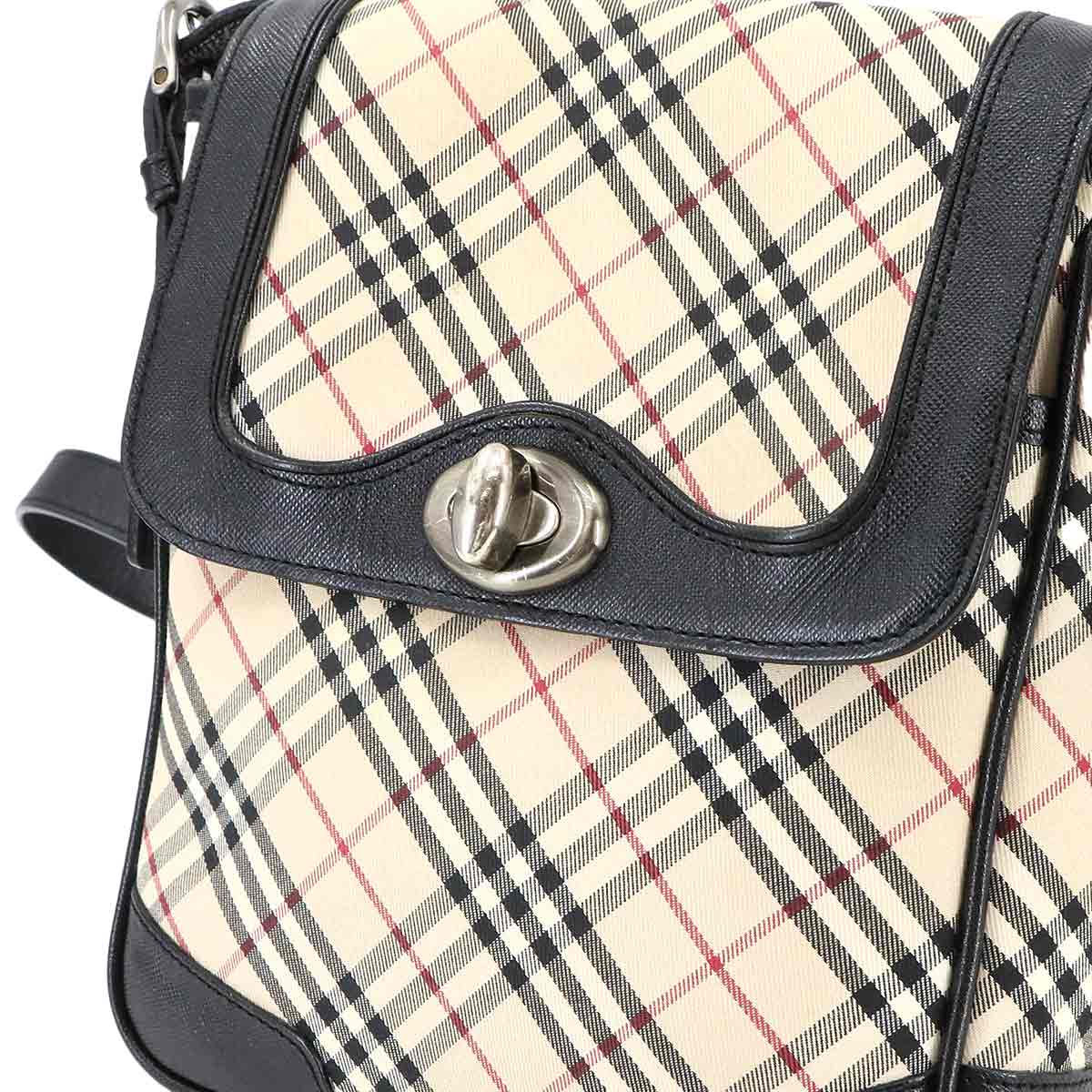 Plaid Shoulder Bag Canvas Leather Beige Black Purse