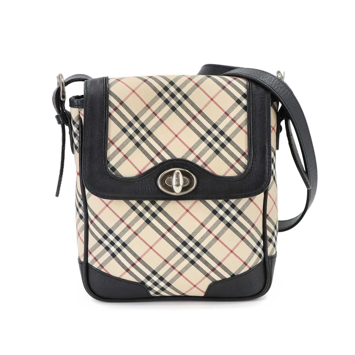 Plaid Shoulder Bag Canvas Leather Beige Black Purse
