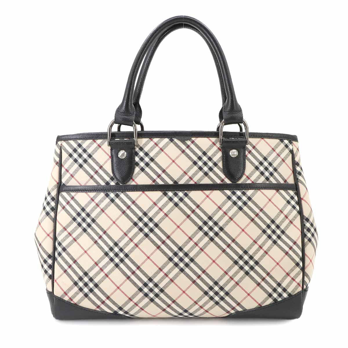 Plaid Hand Bag Canvas Leather Beige Black Purse
