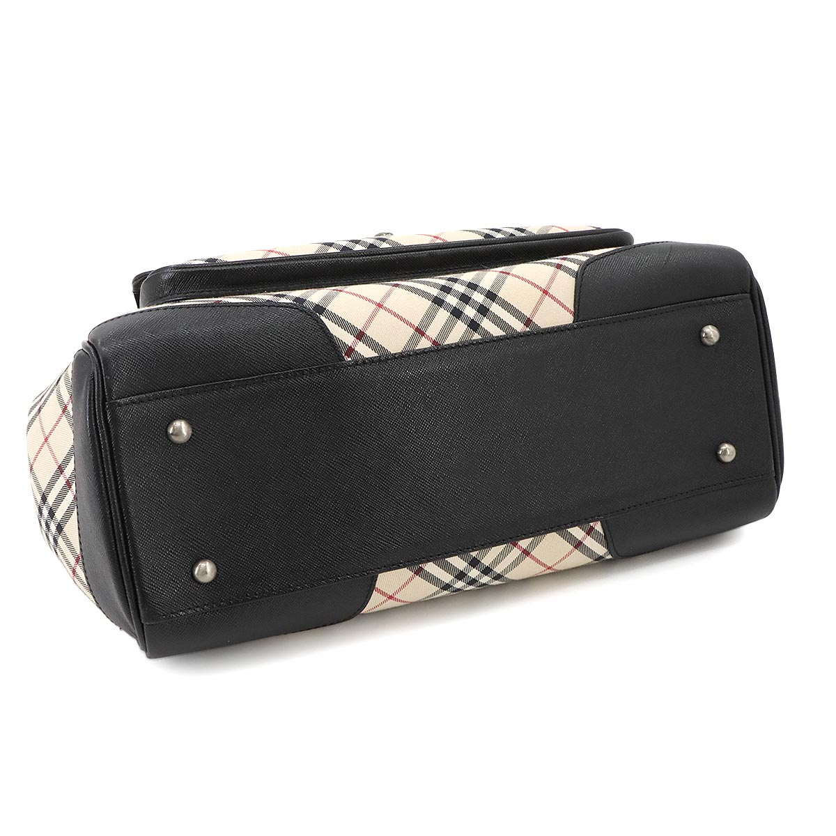 Plaid Hand Bag Canvas Leather Beige Black Purse