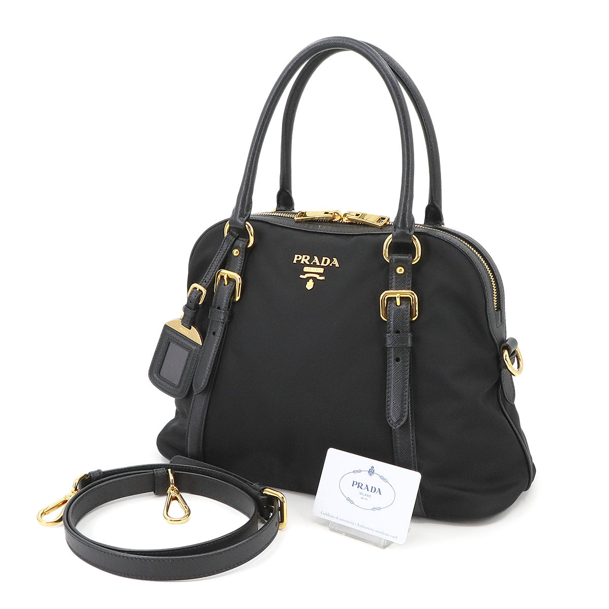 Hand Shoulder Bag Nylo Saffiano leather Nero 1BB013 Purse