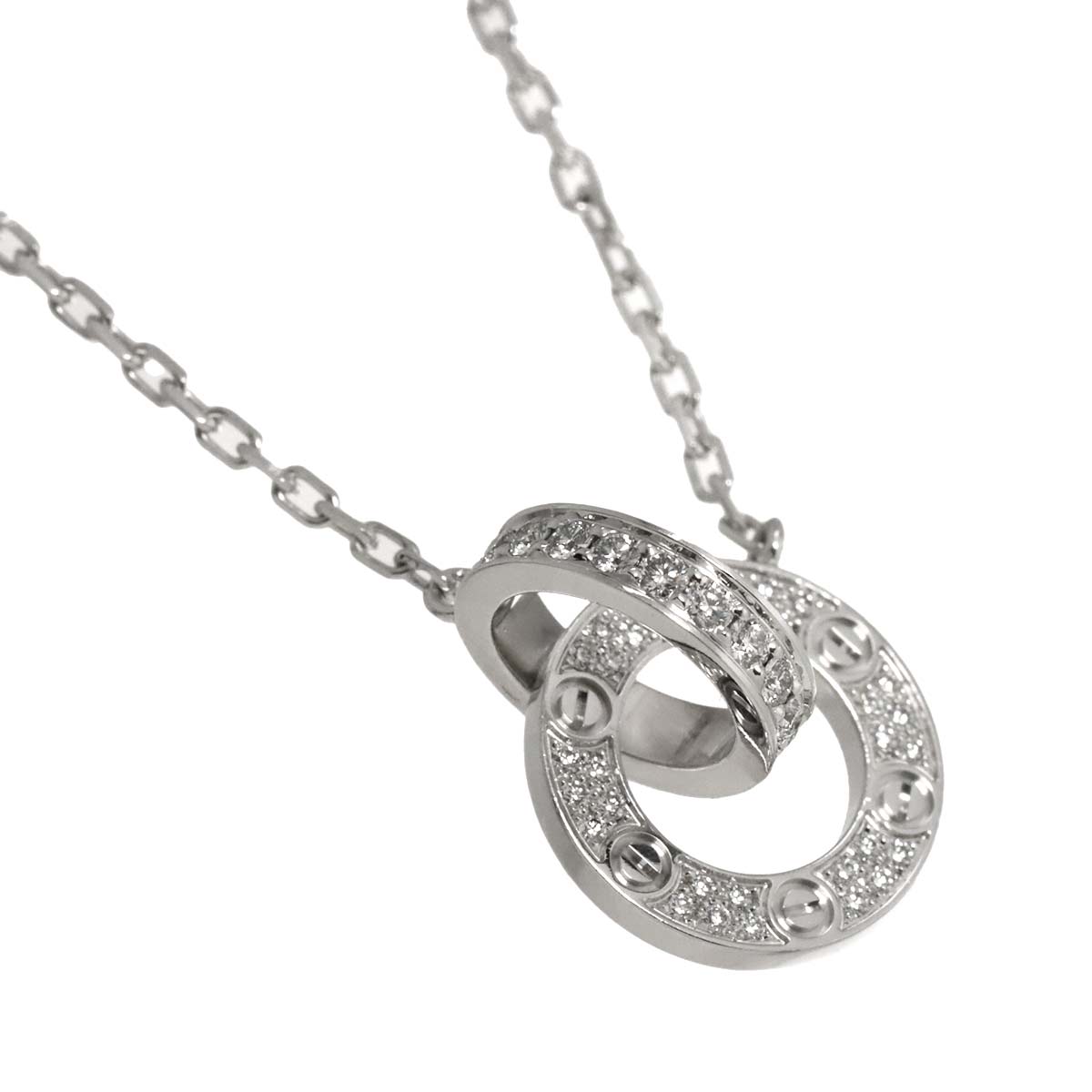 Love Pave Diamond Necklace 18K K18 WG White Gold 750