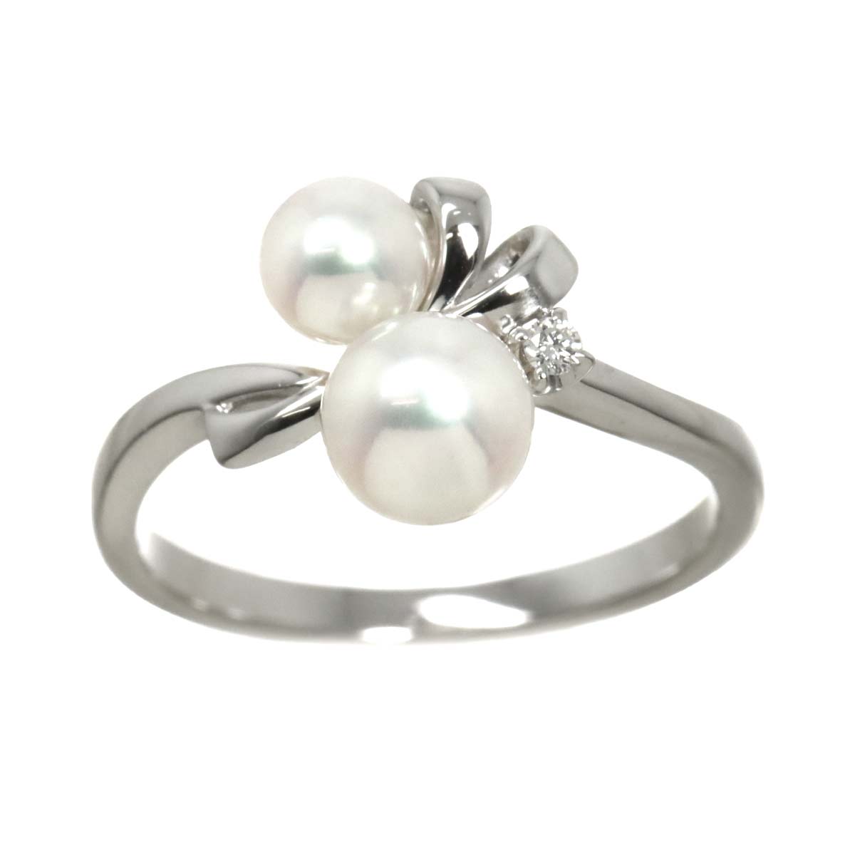 Akoya Pearl 5.7-4.6mm Diamond Ring 18K WG 750 size5-5.25(US)