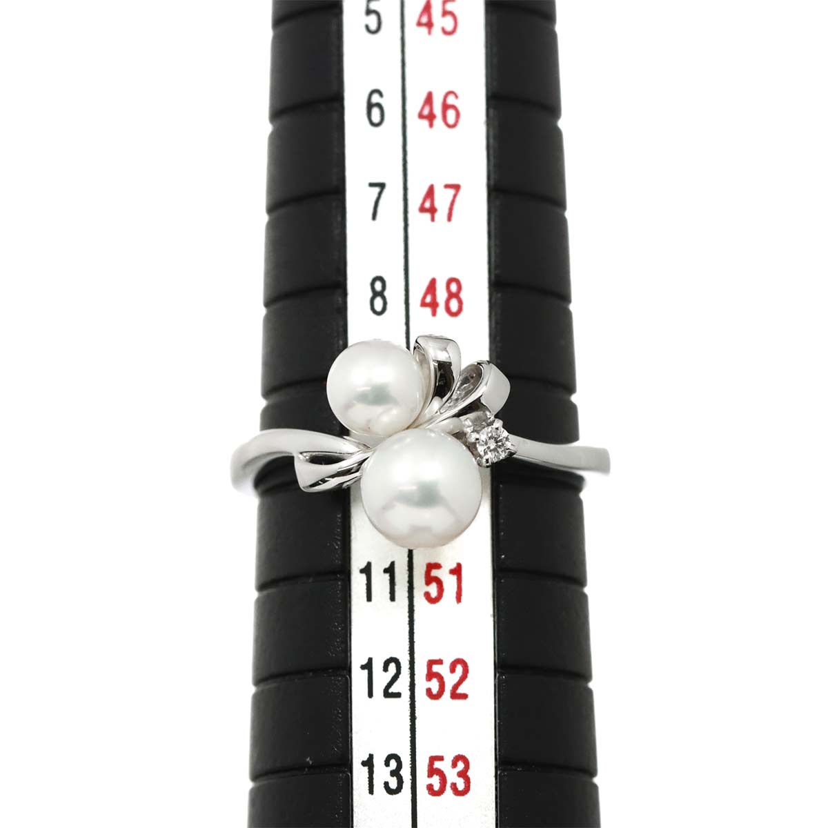 Akoya Pearl 5.7-4.6mm Diamond Ring 18K WG 750 size5-5.25(US)