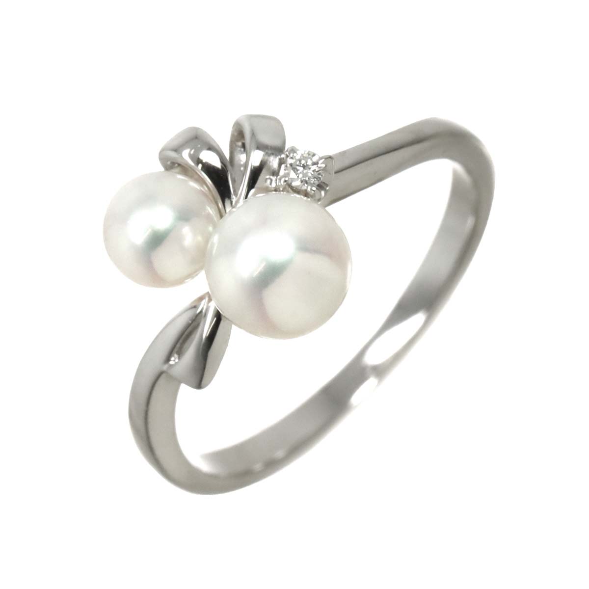 Akoya Pearl 5.7-4.6mm Diamond Ring 18K WG 750 size5-5.25(US)