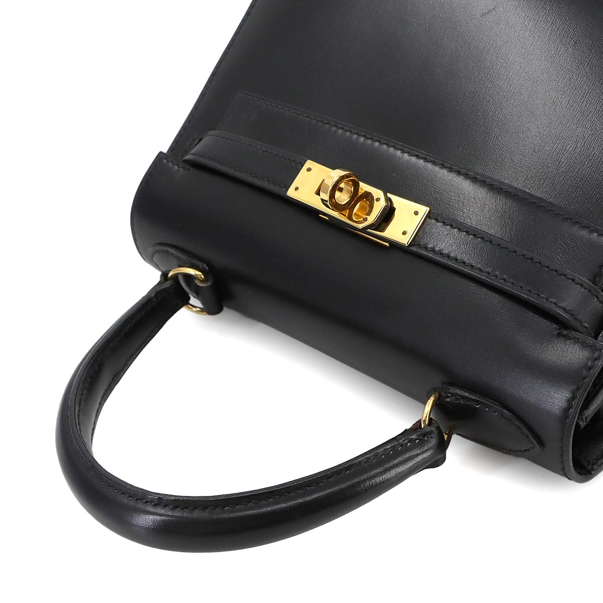 Mini Kelly 20 Hand Shoulder Bag Box Calf Leather Black Purse