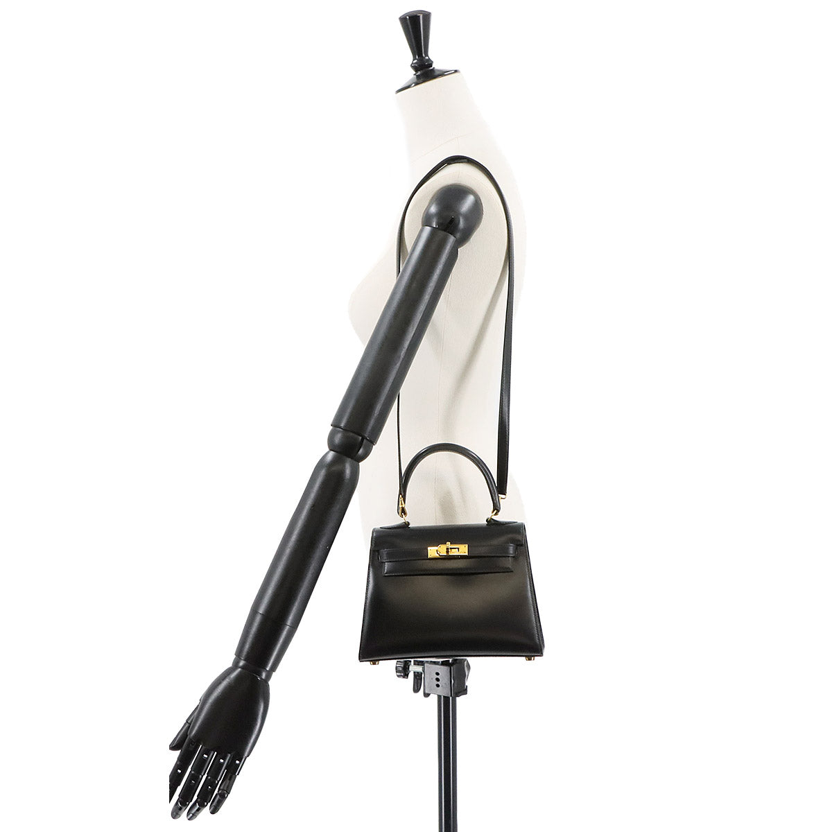 Mini Kelly 20 Hand Shoulder Bag Box Calf Leather Black Purse