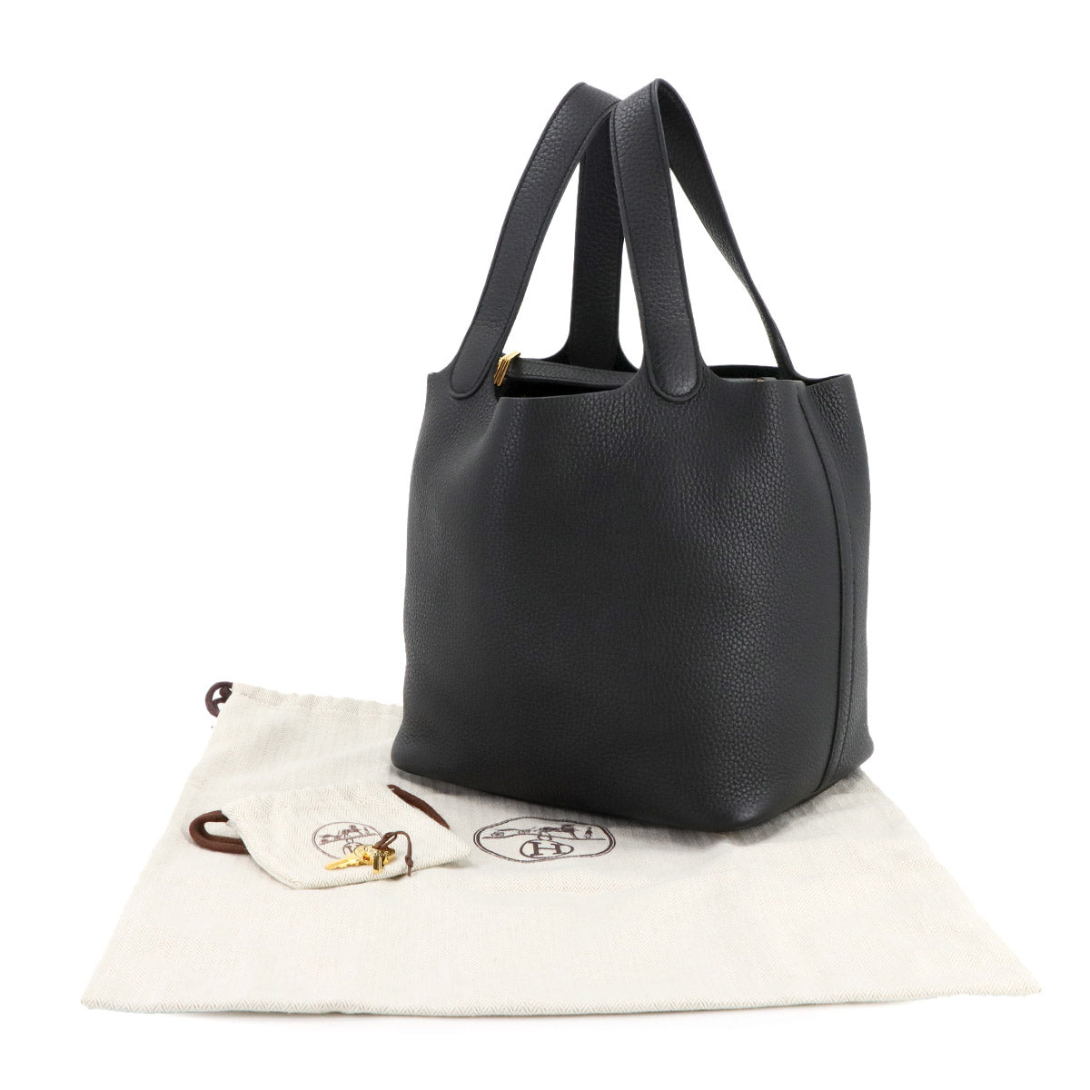 Picotin Lock MM Hand Bag Taurillon Clemence Black Purse