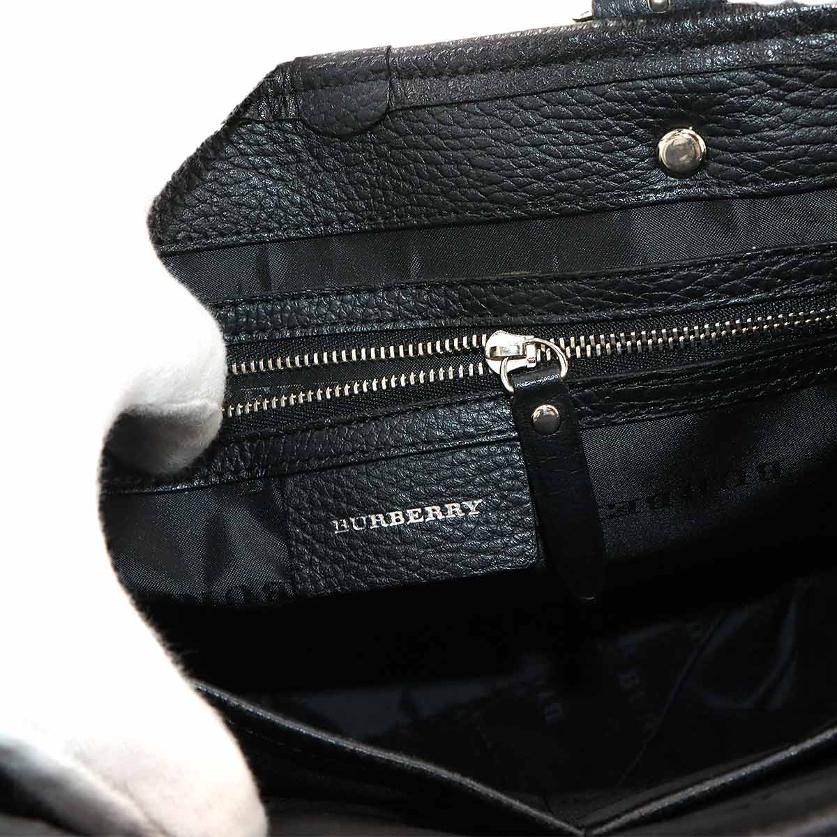 Plaid Hand Bag Canvas Leather Black Beige Purse