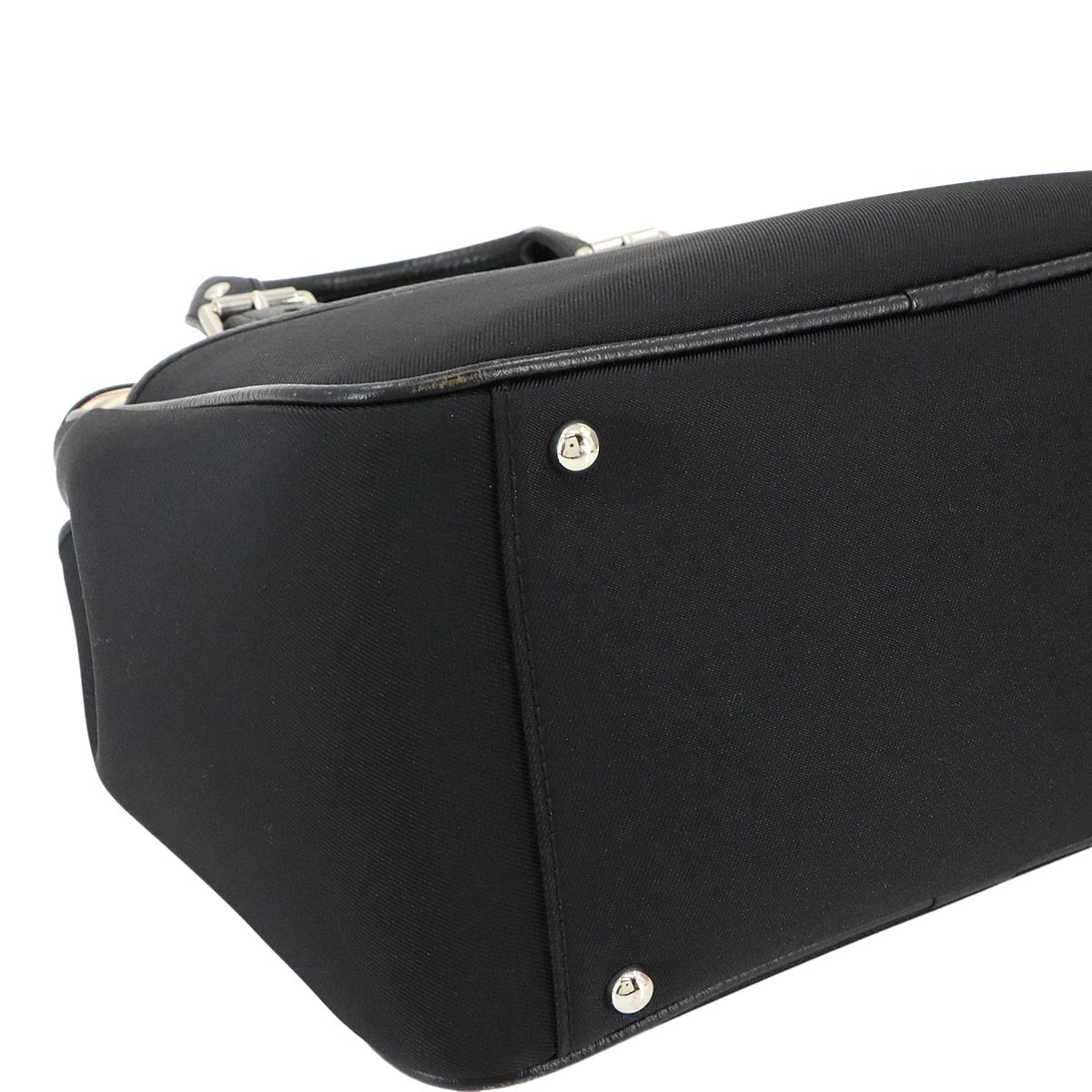 Plaid Hand Bag Canvas Leather Black Beige Purse