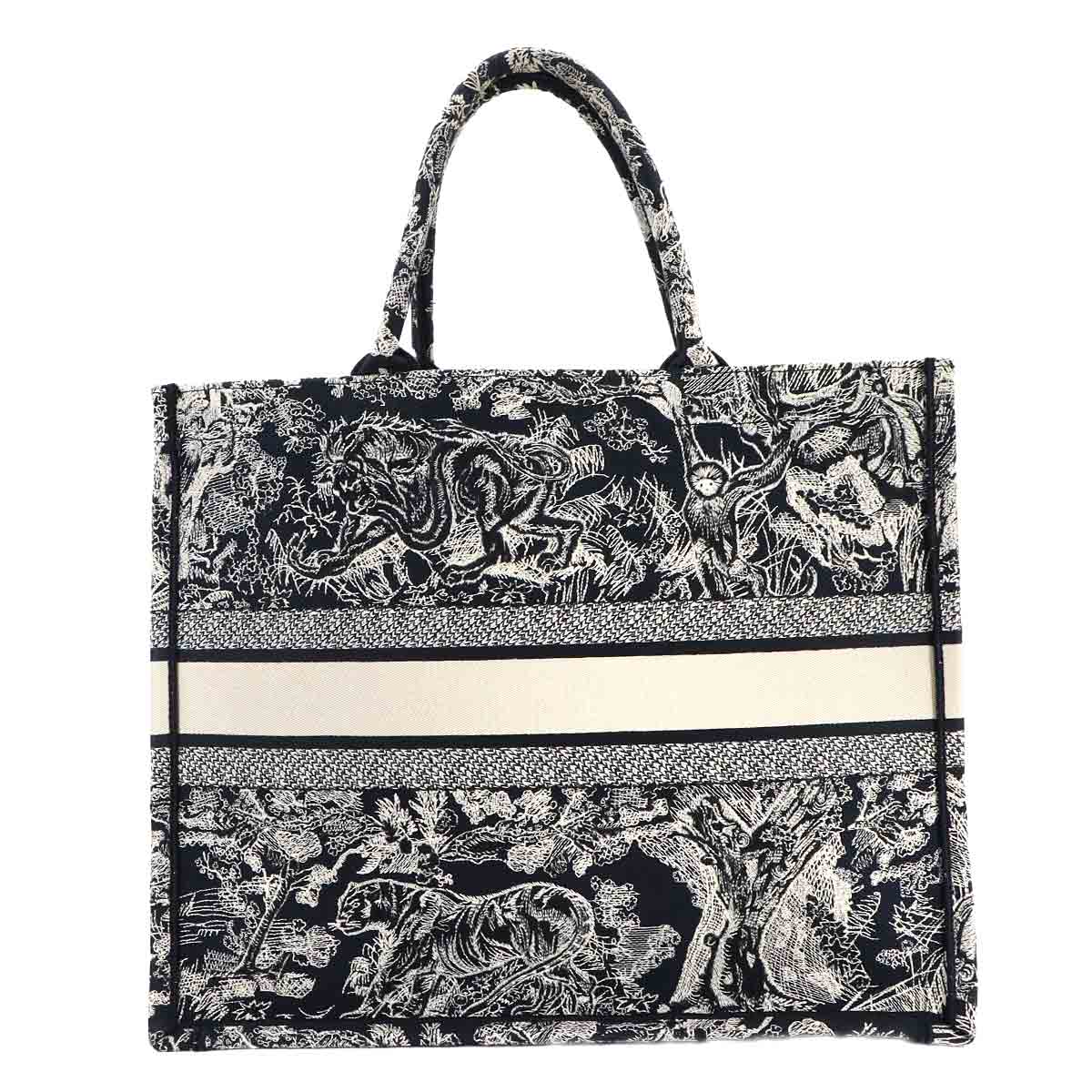 Reverse Toile De Jouy Book Tote Large Bag Canvas Navy