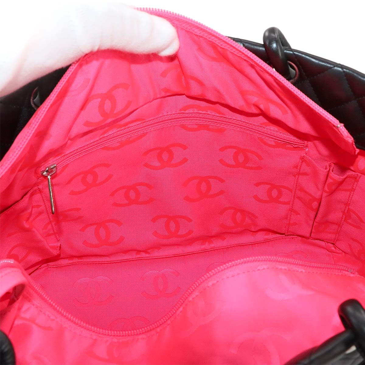 Cambon Line Large Tote Bag Leather Black White A25169 Purse