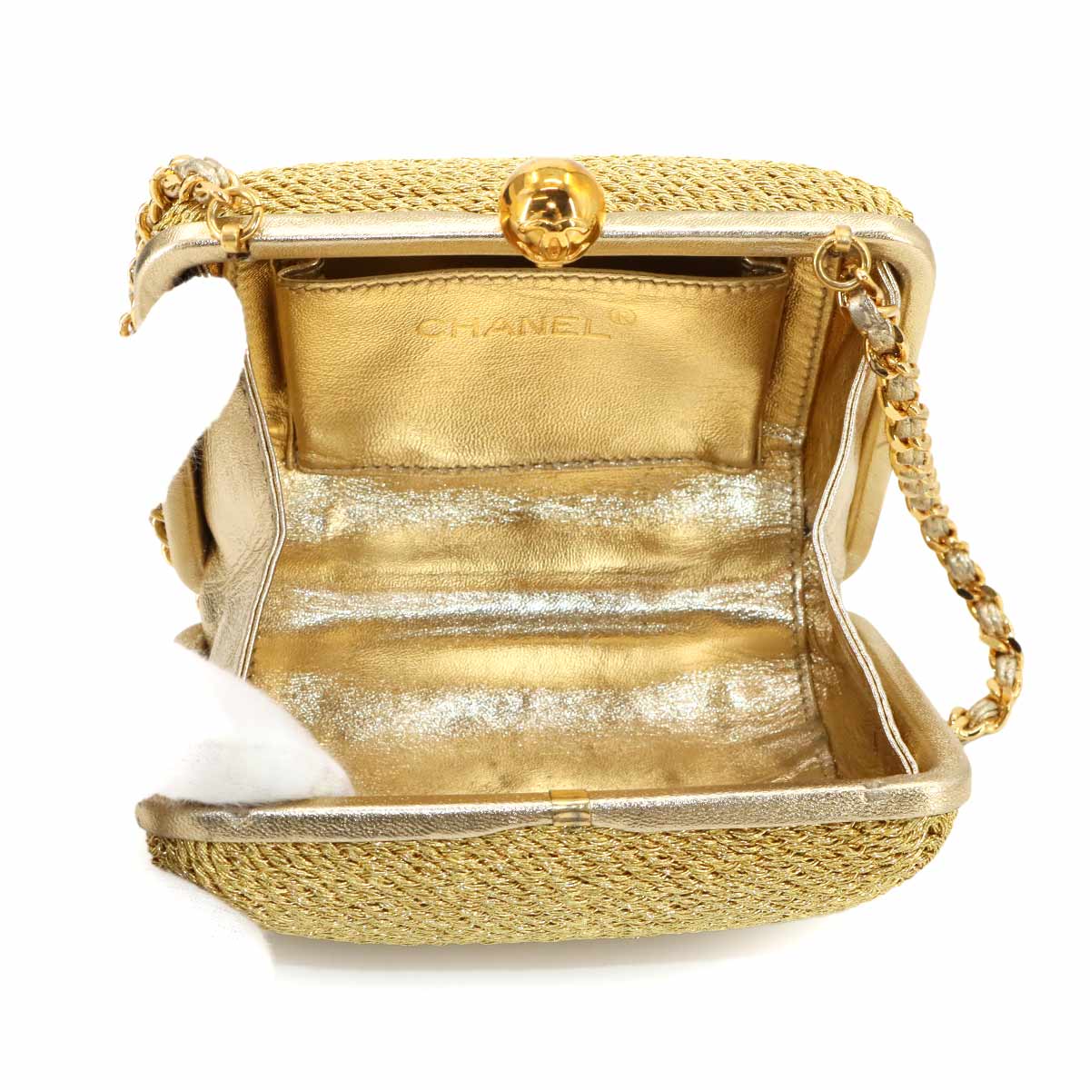 Chain Shoulder Bag Canvs Leather Gold Purse