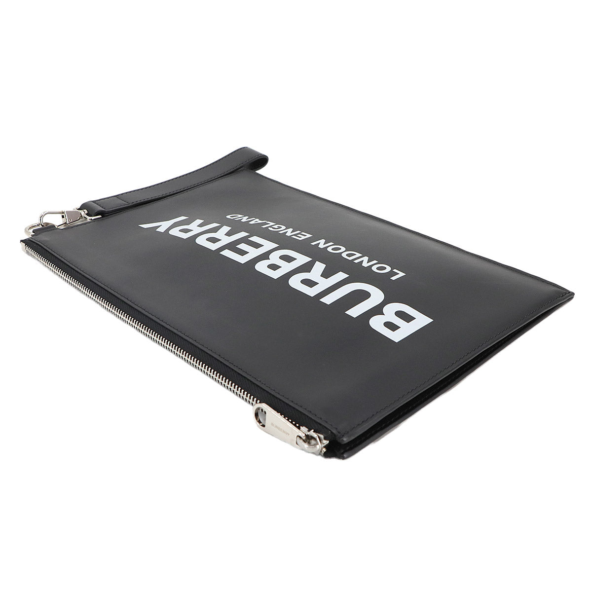 Logos Printed Clutch Bag Leather Black White 8009214