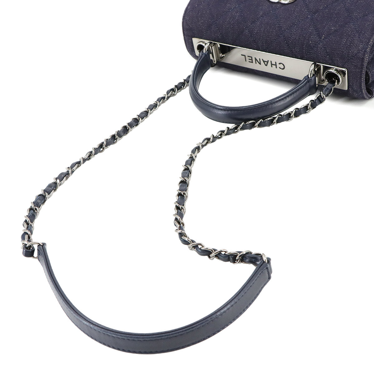 Trendy CC 2way Hand Chain Shouder Bag Denim Leather Navy A92236