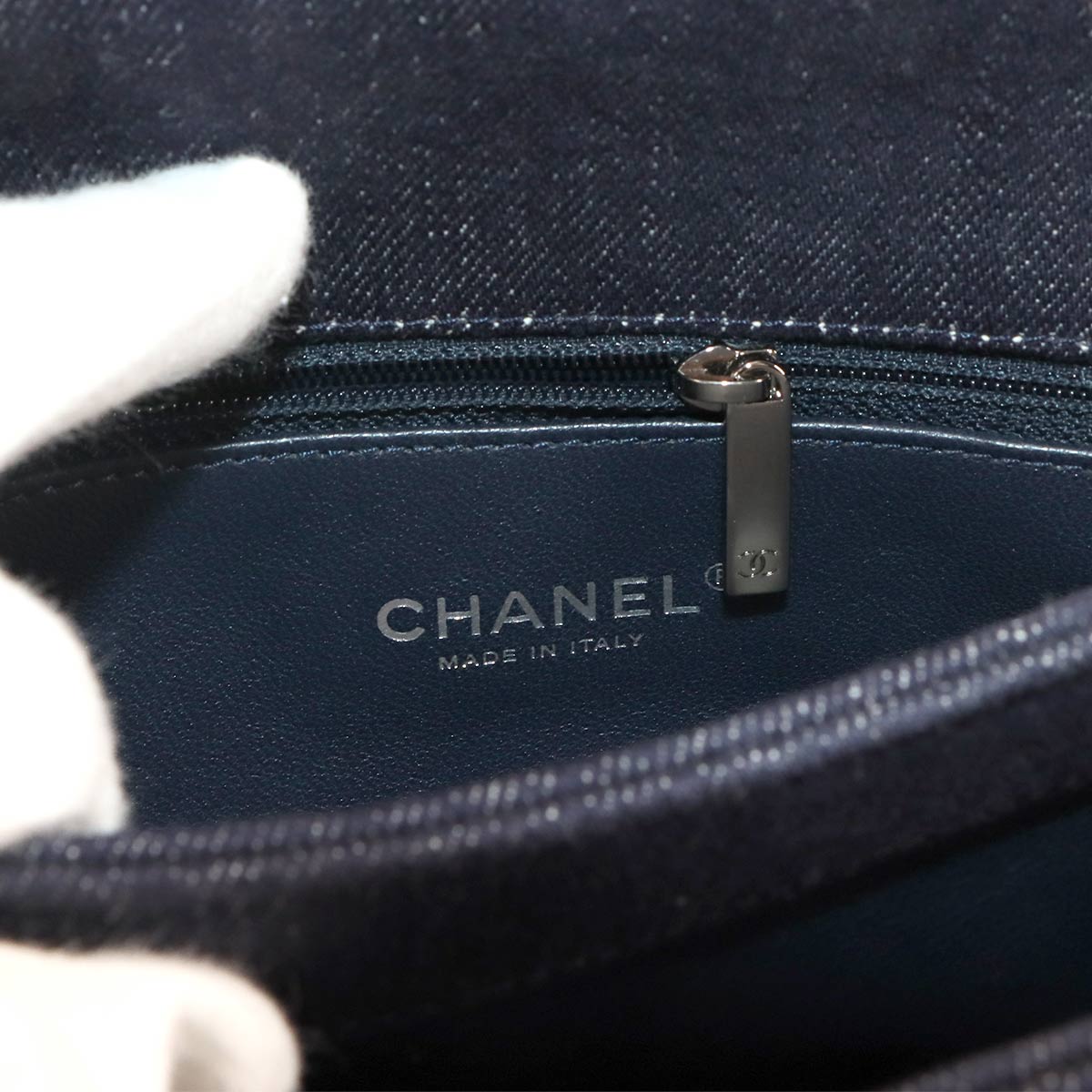 Trendy CC 2way Hand Chain Shouder Bag Denim Leather Navy A92236