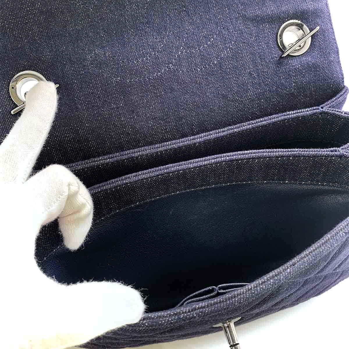 Trendy CC 2way Hand Chain Shouder Bag Denim Leather Navy A92236