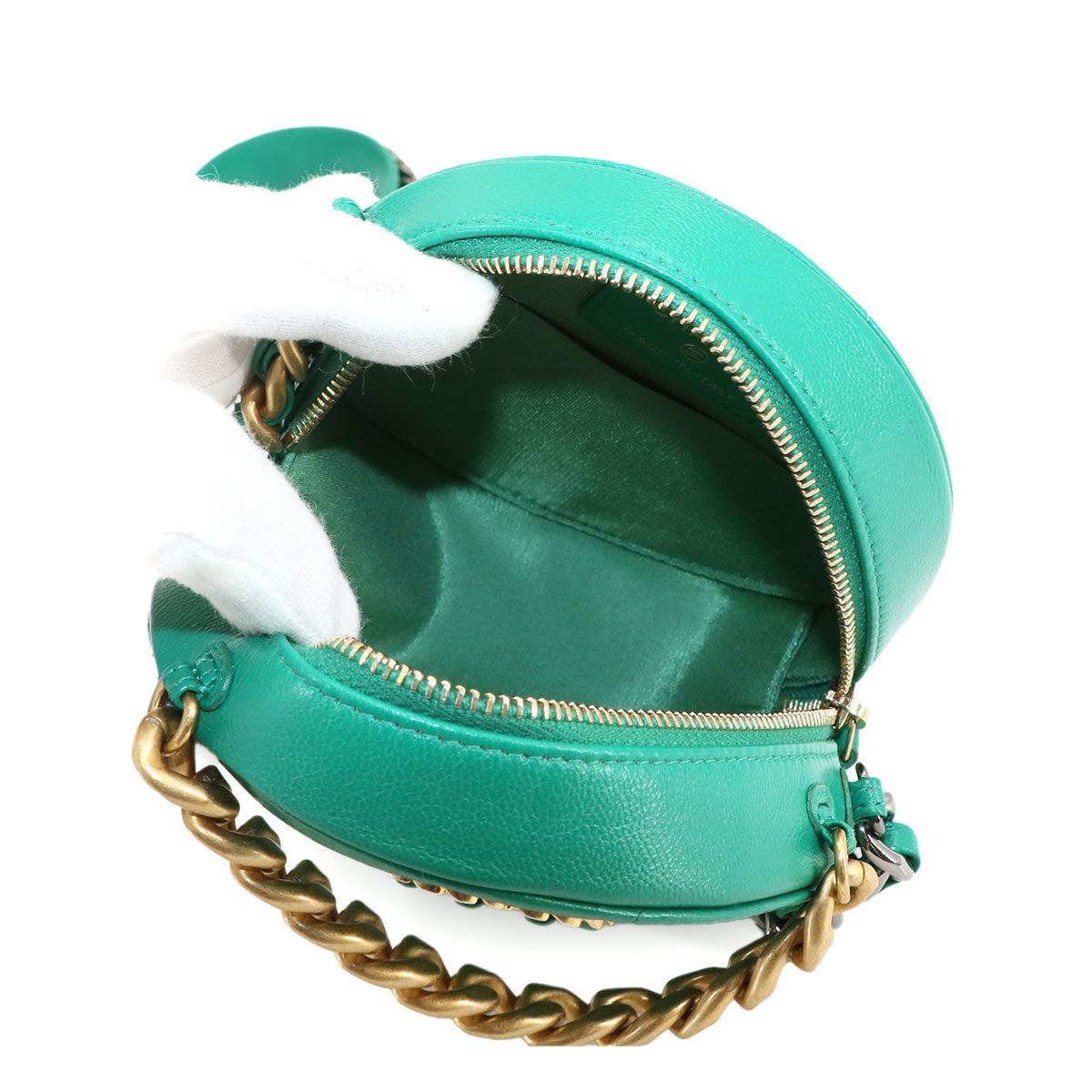 19 Round Clutch Chain Shoulder Bag Leather Green AP0945 Purse