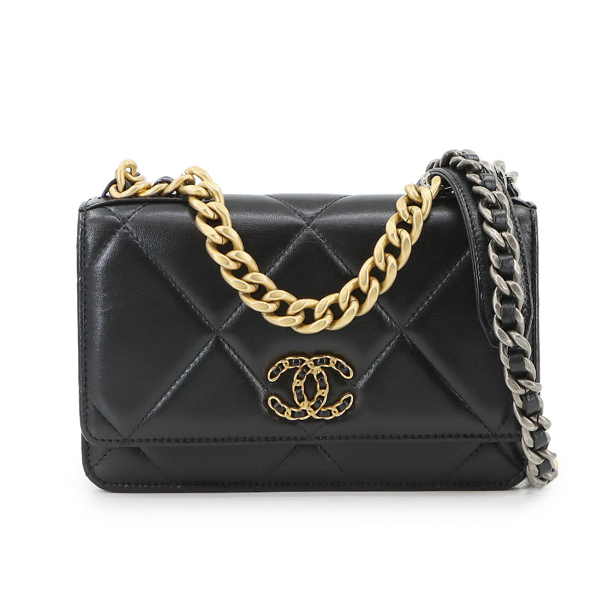 CHANEL 19 Chain Wallet Leather Black AP0957 Purse