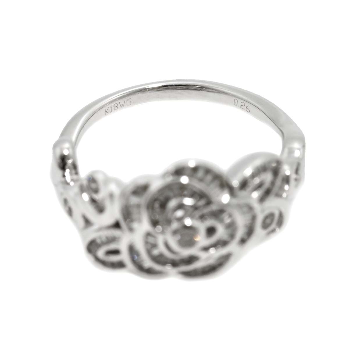 Diamond 0.26ct Ring 18K K18 WG White Gold size4(US)