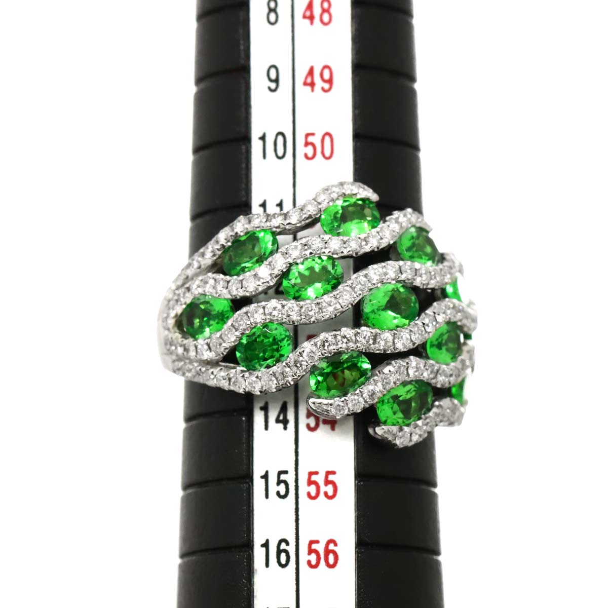 Garnet 2.57ct Diamond 0.81ct Ring 18K K18 WG White Gold size6-6.25(US)