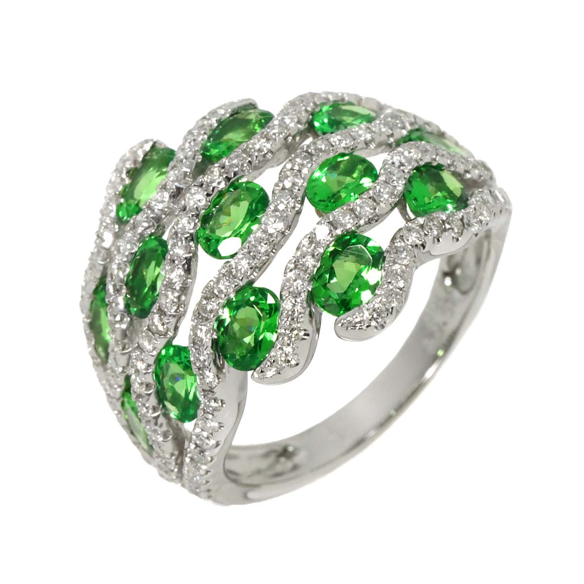 Garnet 2.57ct Diamond 0.81ct Ring 18K K18 WG White Gold size6-6.25(US)