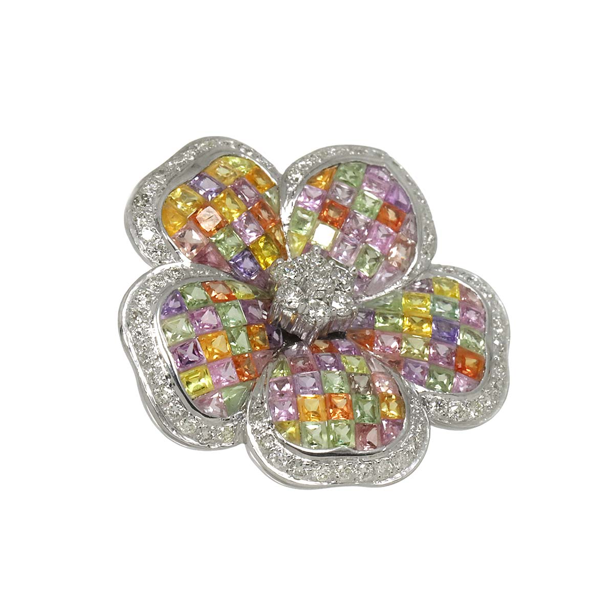 Sapphire 18.50ct Diamond 0.85ct Brooch Diamond 18K WG White Gold 750