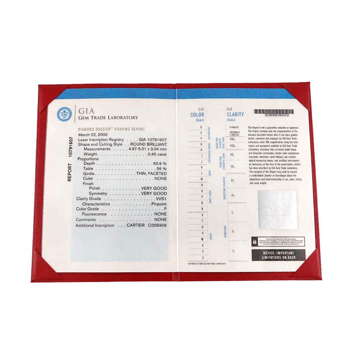 Diamond 0.45ct F/VVS1 Ring Pt Size48 4.5(US)