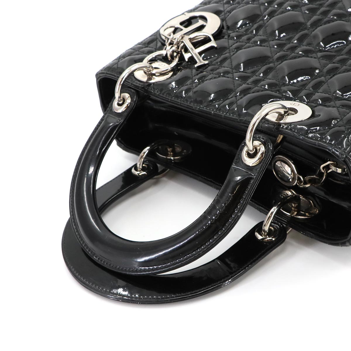 Lady Dior Medium Hand Shoulder Bag Enamel Black
