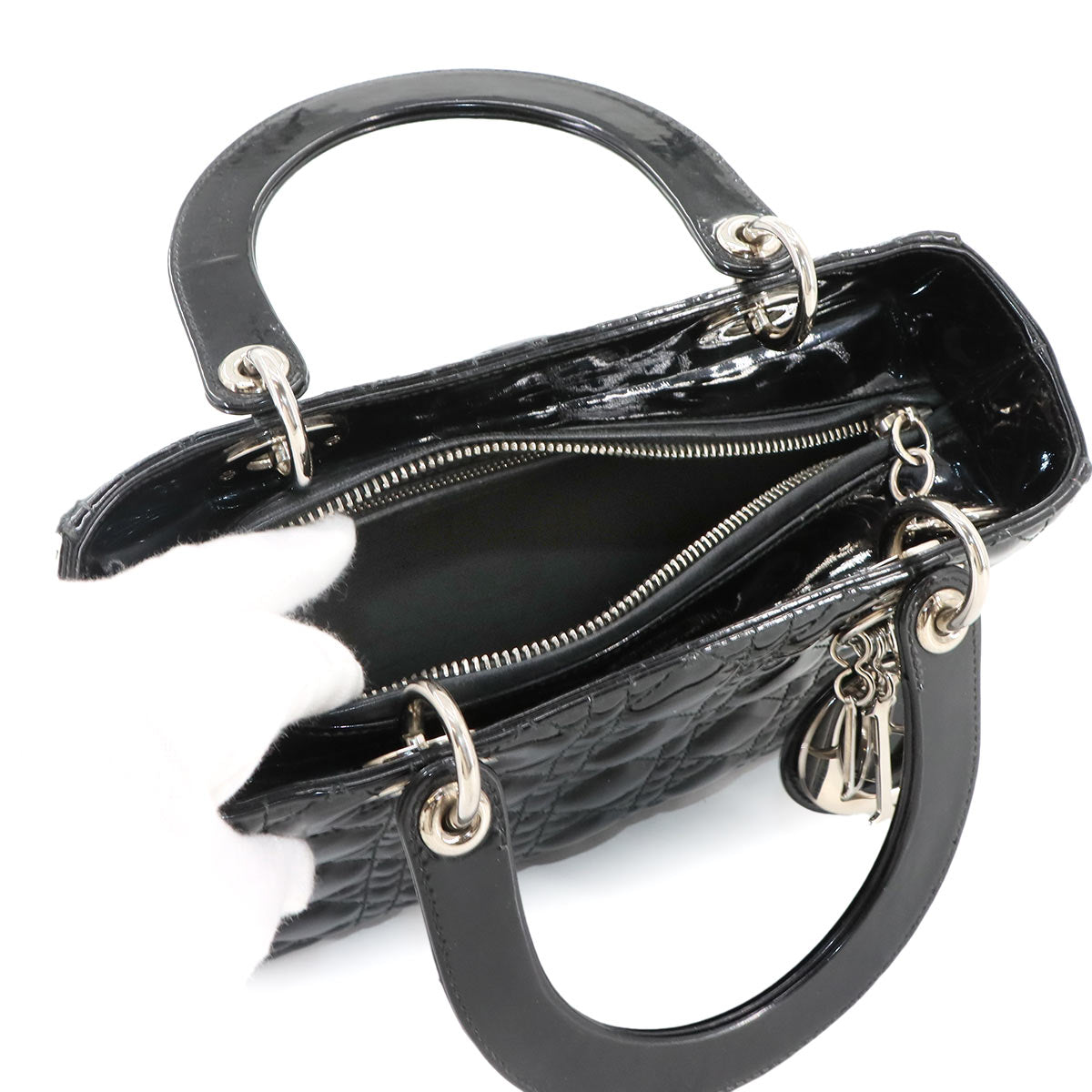 Lady Dior Medium Hand Shoulder Bag Enamel Black