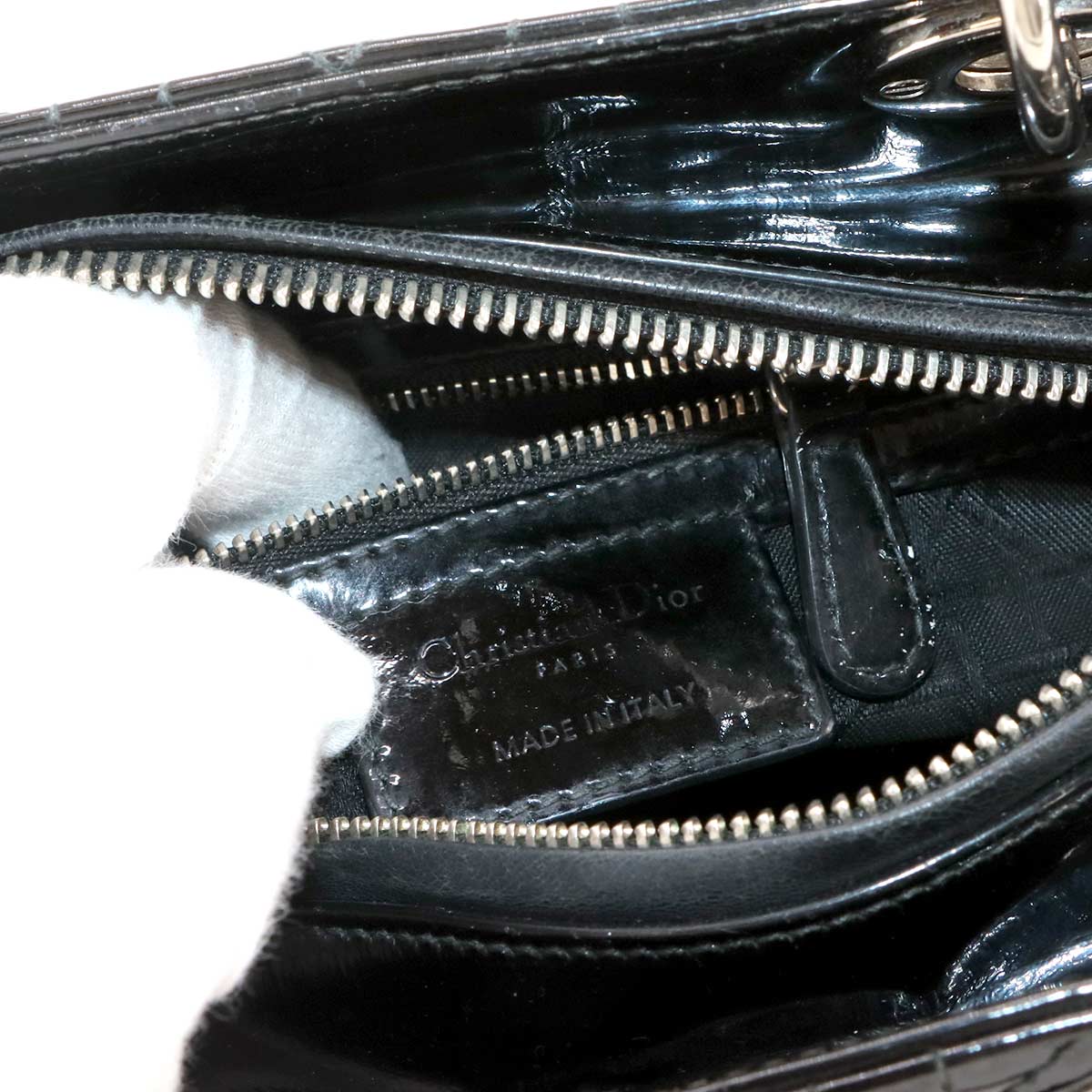 Lady Dior Medium Hand Shoulder Bag Enamel Black