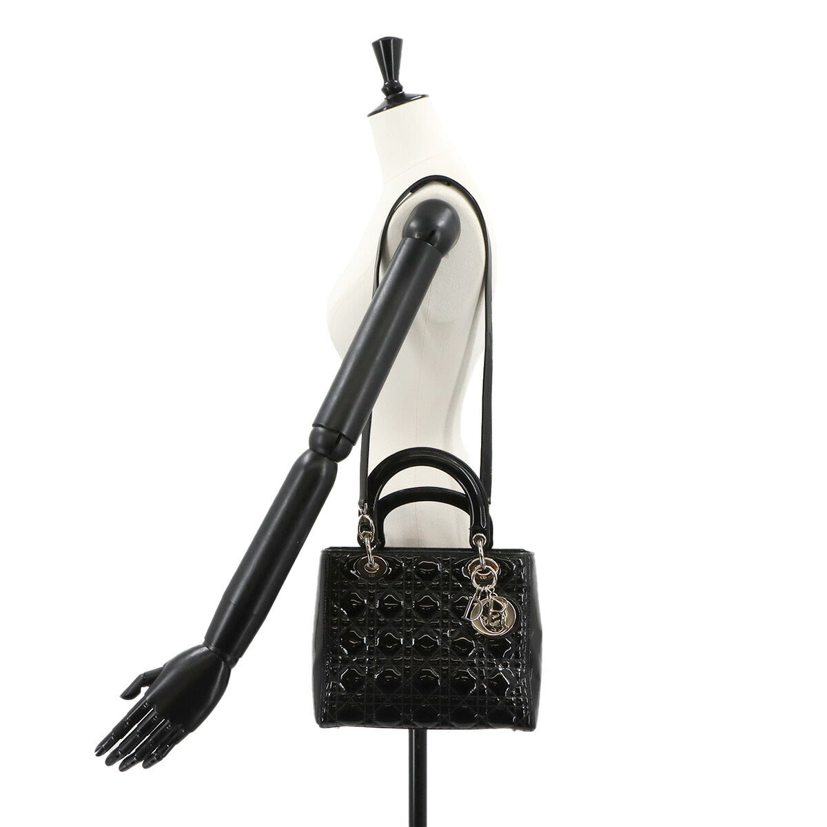 Lady Dior Medium Hand Shoulder Bag Enamel Black