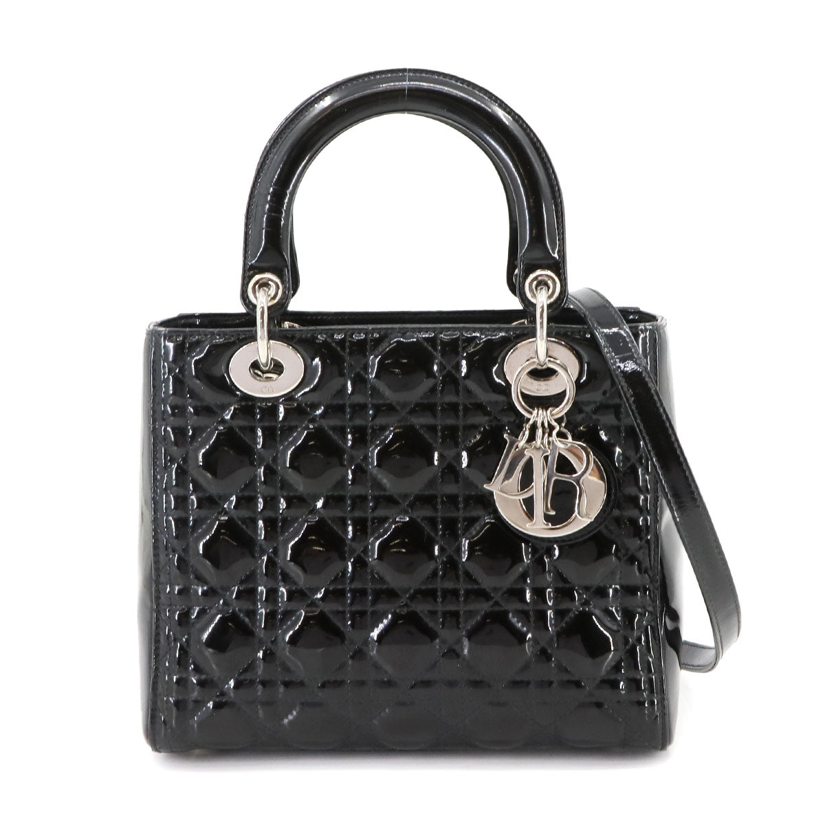 Lady Dior Medium Hand Shoulder Bag Enamel Black