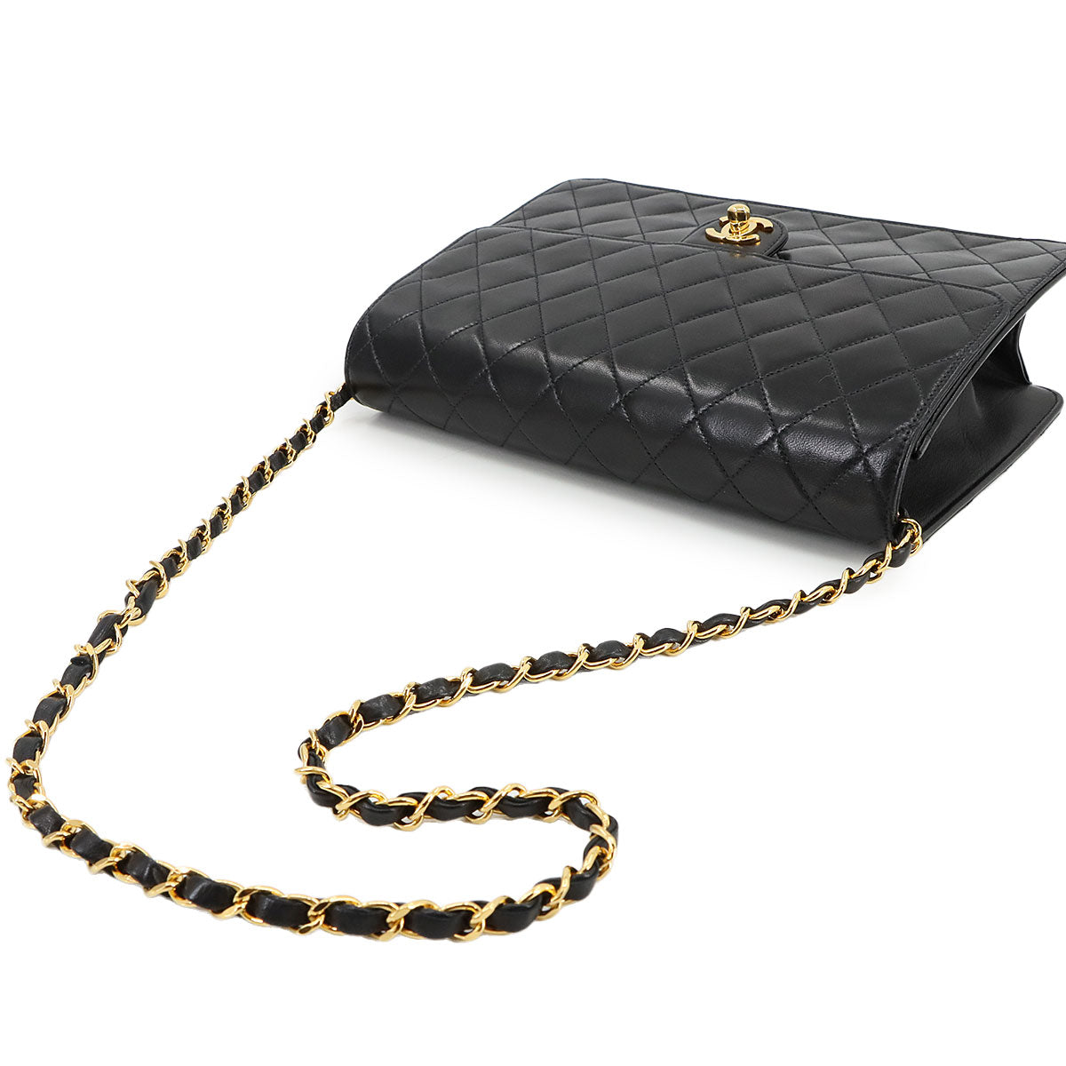 Matelasse Chain Shoulder Bag Leather Black Vintage