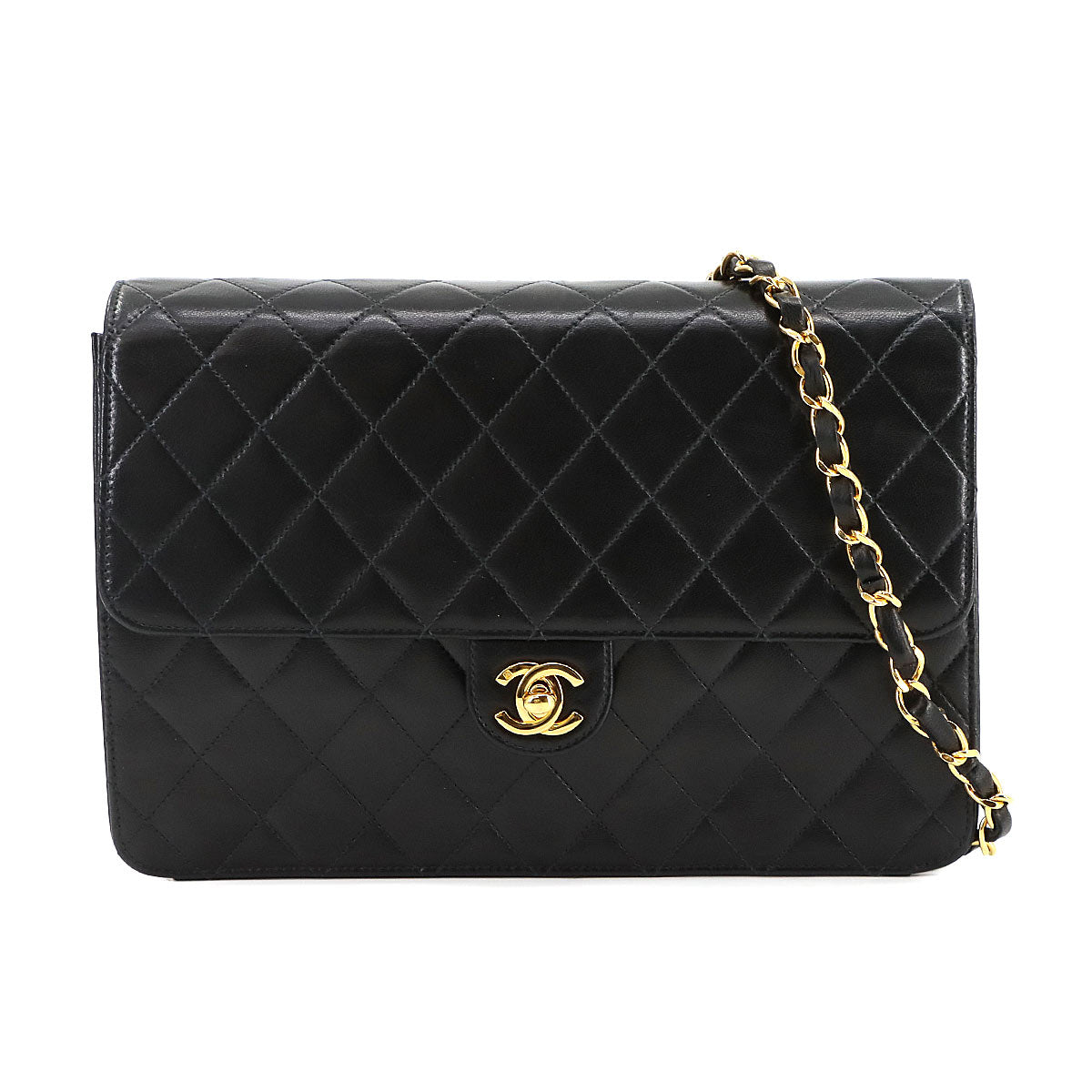 Matelasse Chain Shoulder Bag Leather Black Vintage