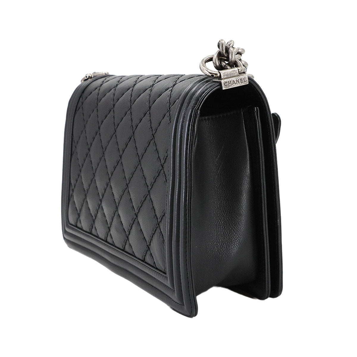 BOY CHANEL Large Chain houlder Bag Leather Black A92193 Purse