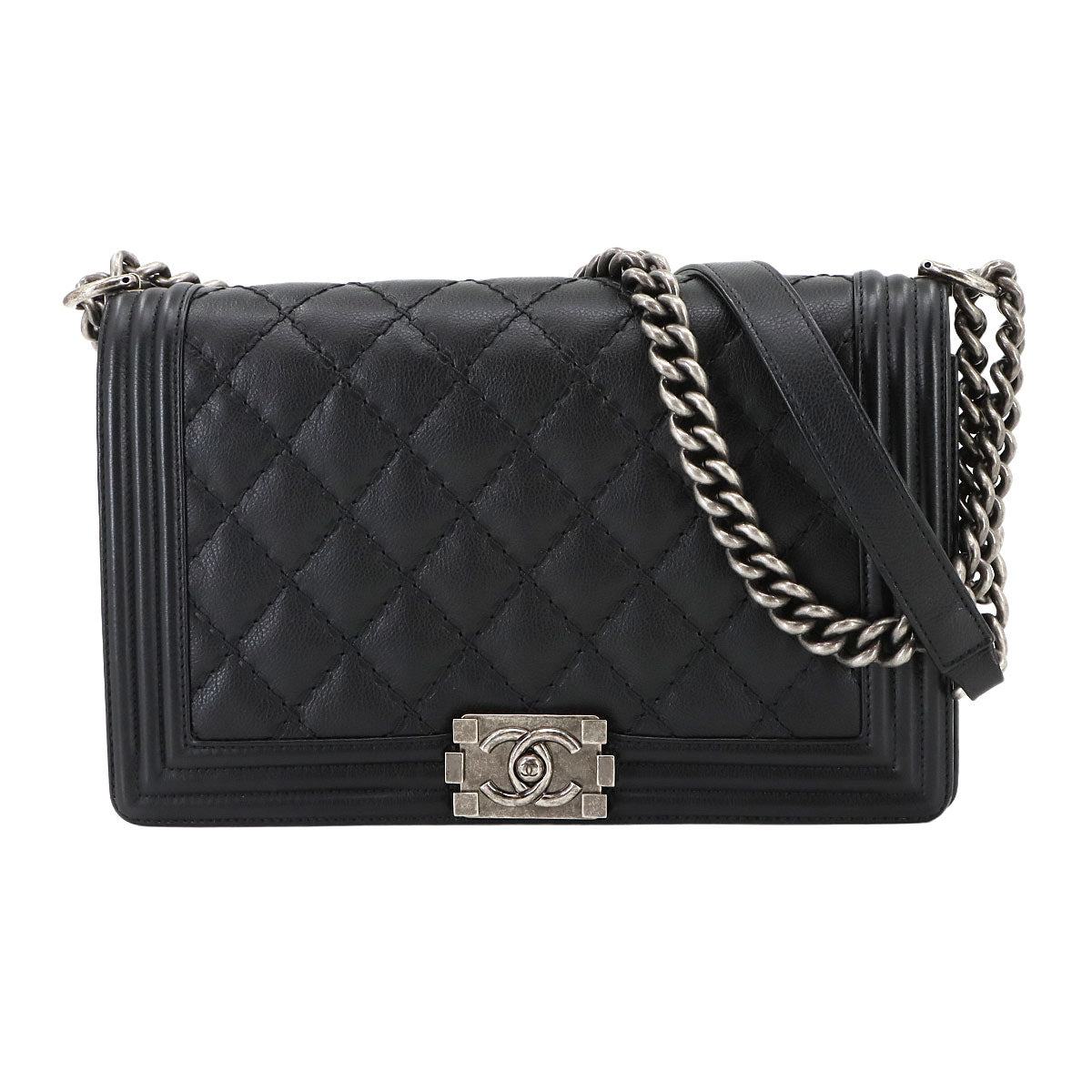 BOY CHANEL Large Chain houlder Bag Leather Black A92193 Purse