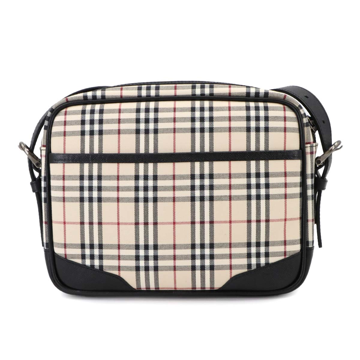 Plaid Shoulder Bag Canvas Leather Beige Black Purse