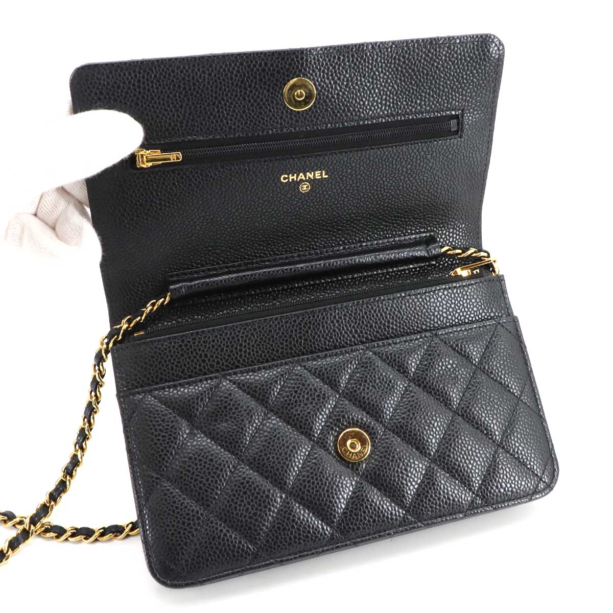 Wallet on Chain WOC Quilted Leather Black AP3516