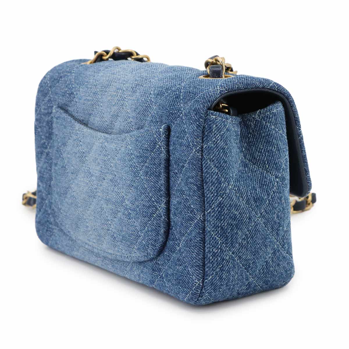 Mini Matelasse 20 Chain Shoulder Bag Denim Leather Blue A69900