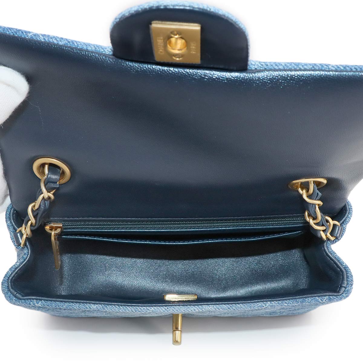 Mini Matelasse 20 Chain Shoulder Bag Denim Leather Blue A69900