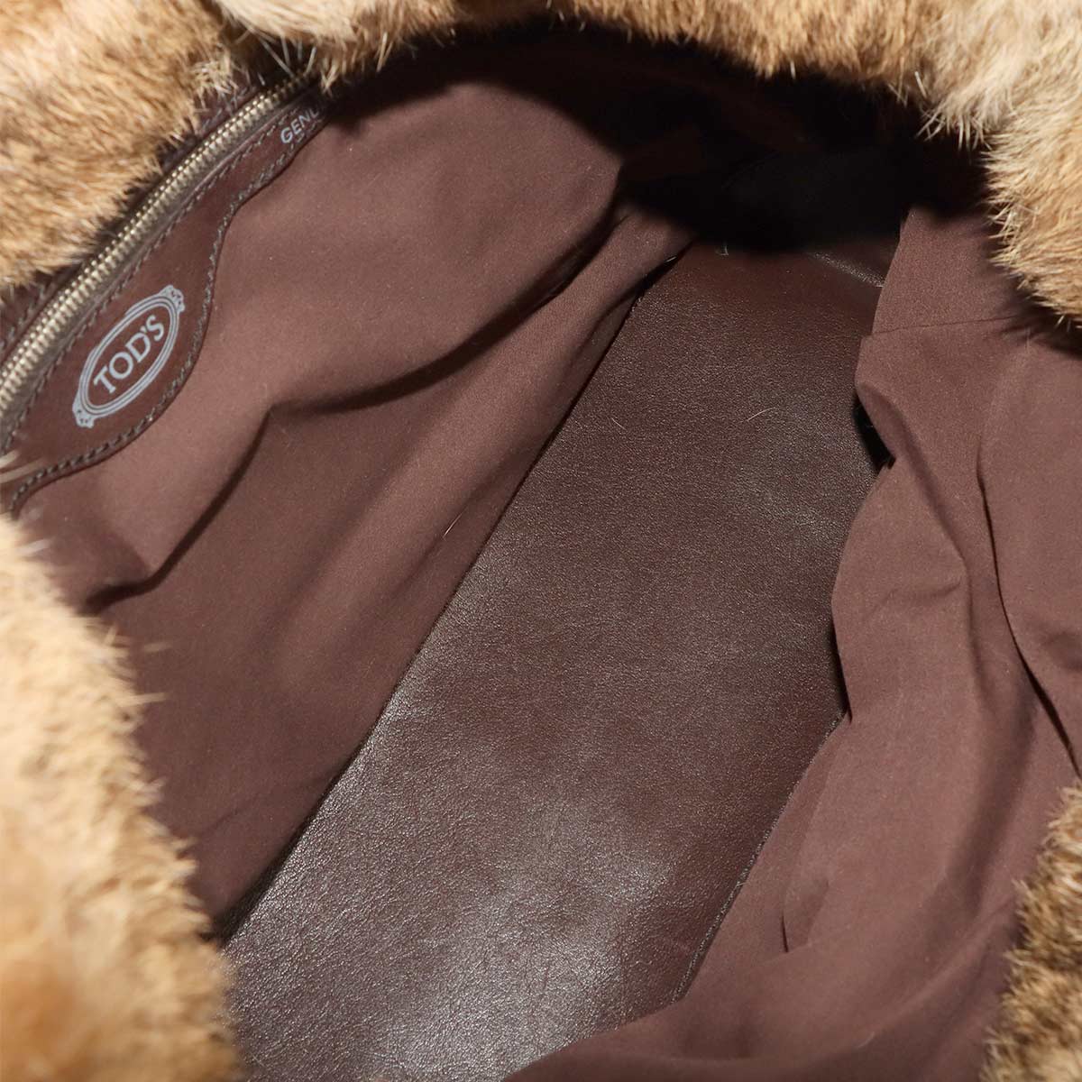 Fur Tote Bag Leather Brown Purse