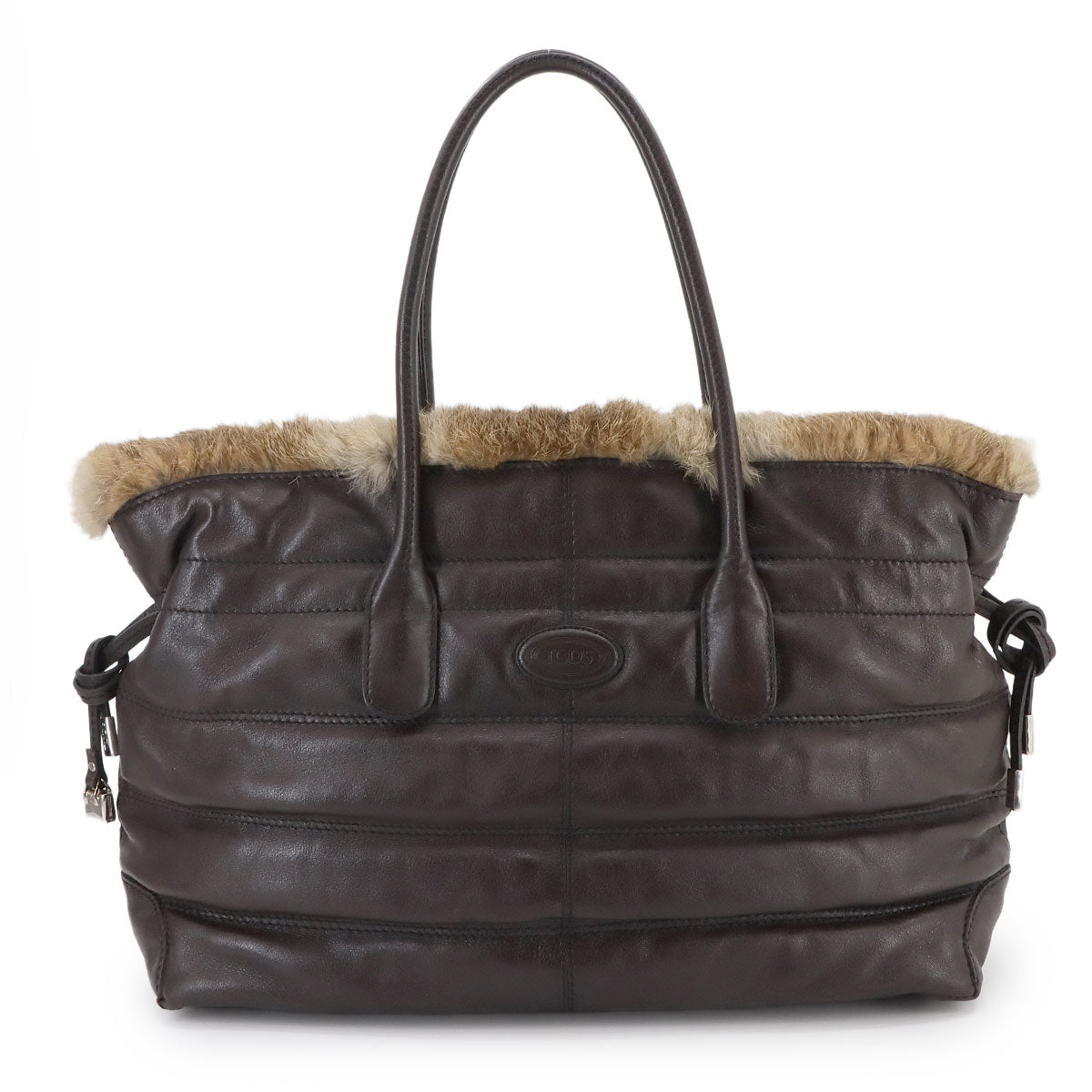 Fur Tote Bag Leather Brown Purse