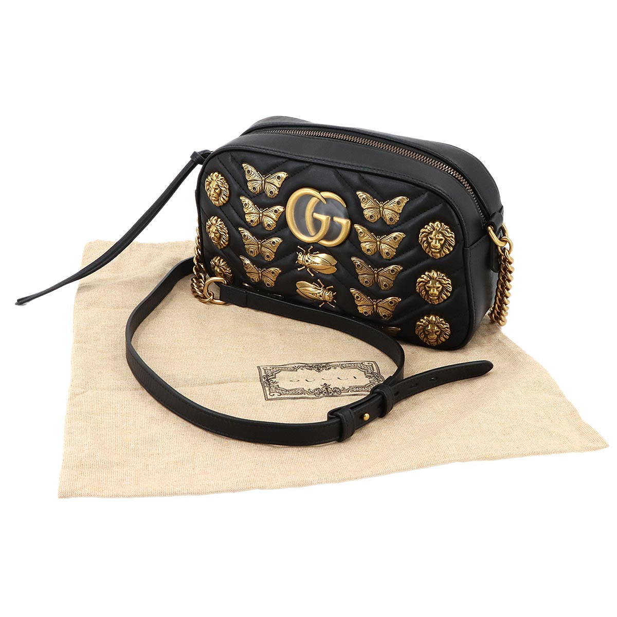 GG Marmont Quilting Small Chain Shoulder Bag Leather Black 447632