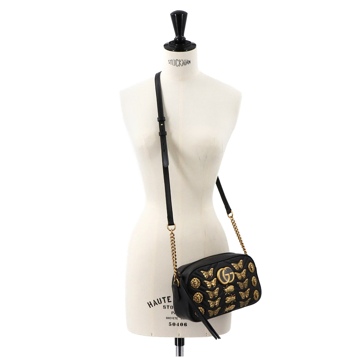 GG Marmont Quilting Small Chain Shoulder Bag Leather Black 447632