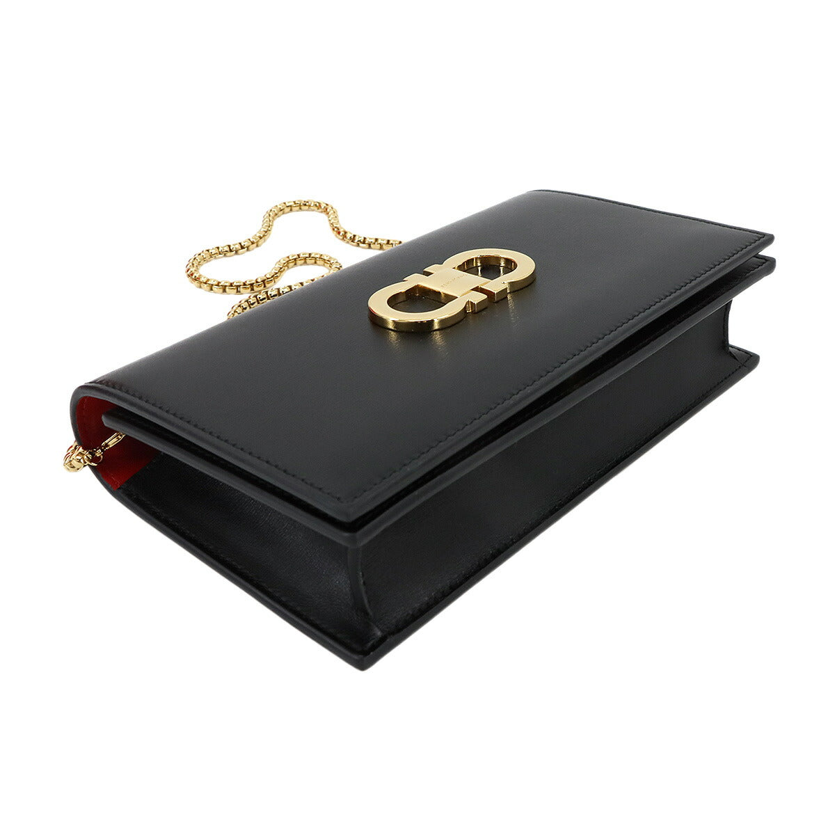 Gancini Chain Shoulder Bag Leather Black 90298031