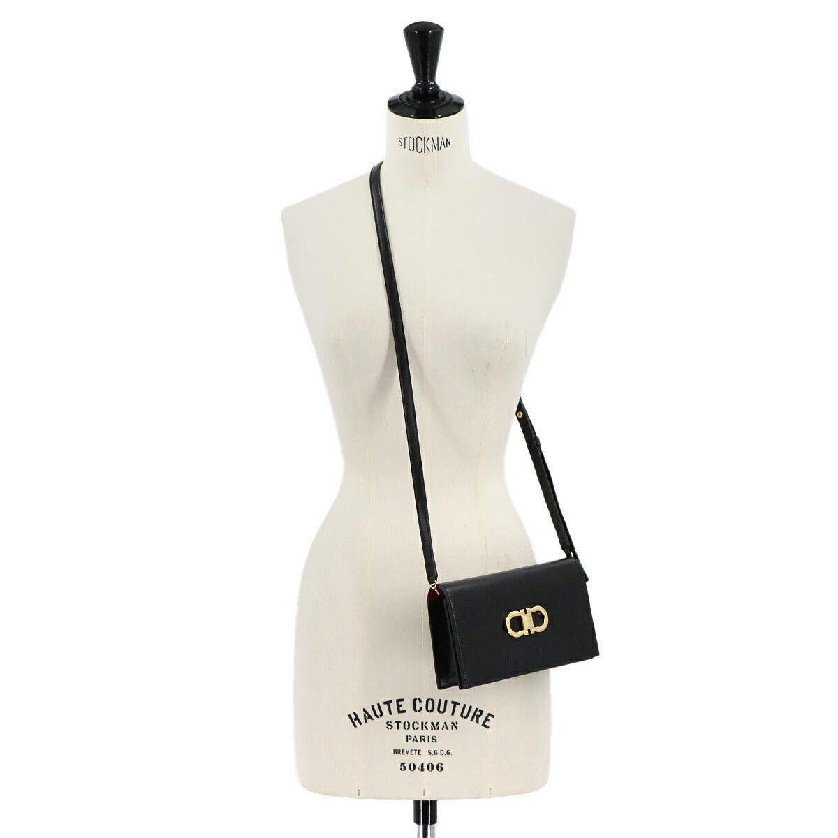 Gancini Chain Shoulder Bag Leather Black 90298031