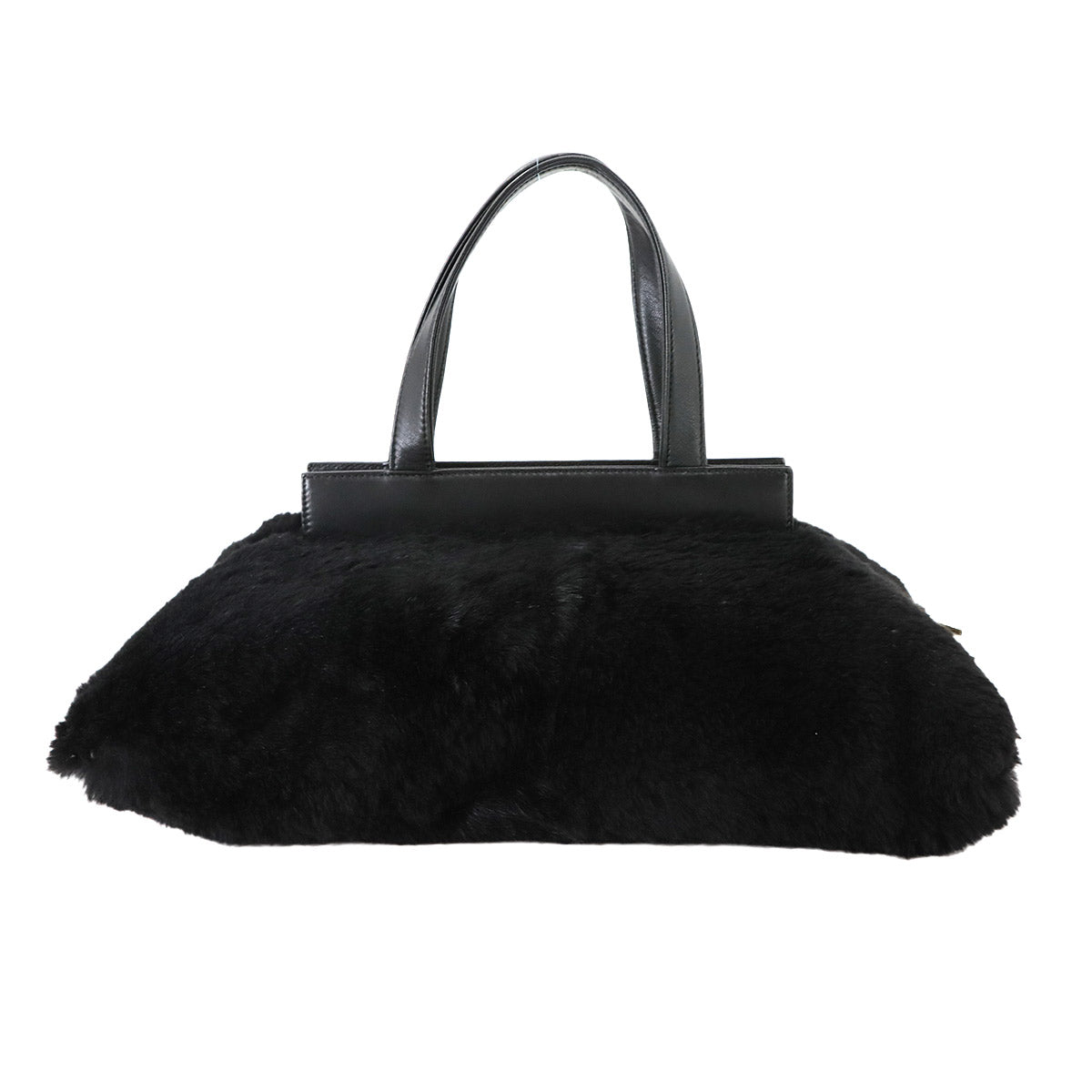LOEWE Fur Hand Bag Leather Black Purse