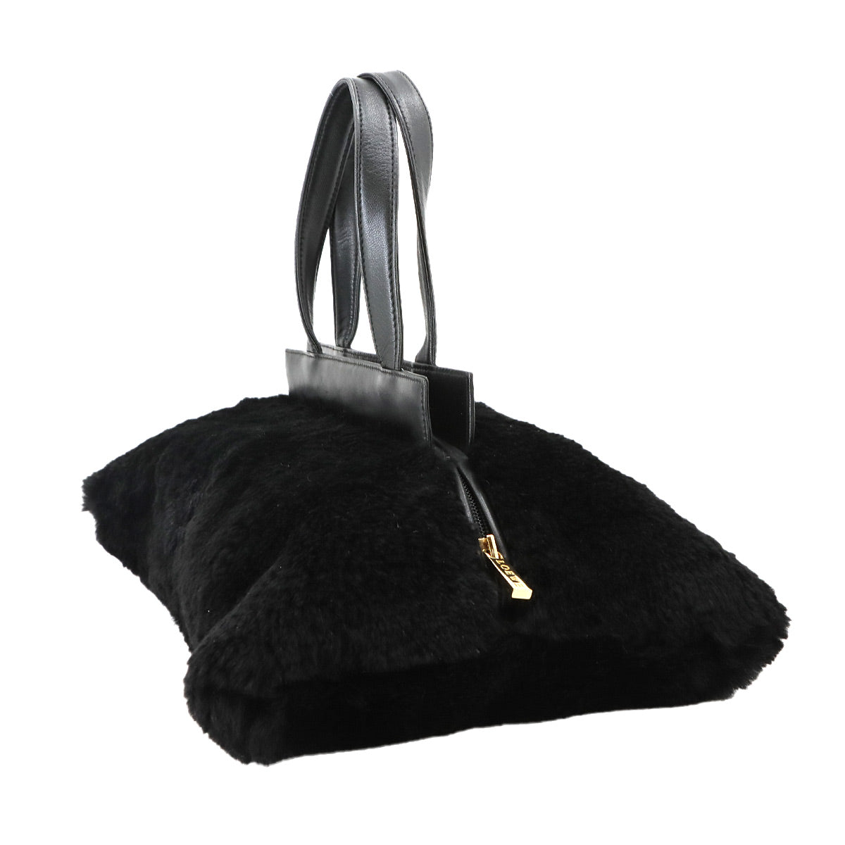 LOEWE Fur Hand Bag Leather Black Purse